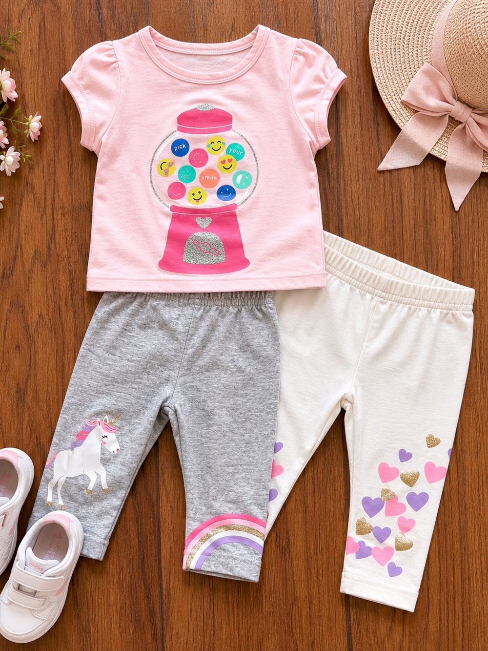 Pink Gumball Tee with Unicorn & Heart Legging Set 3 months